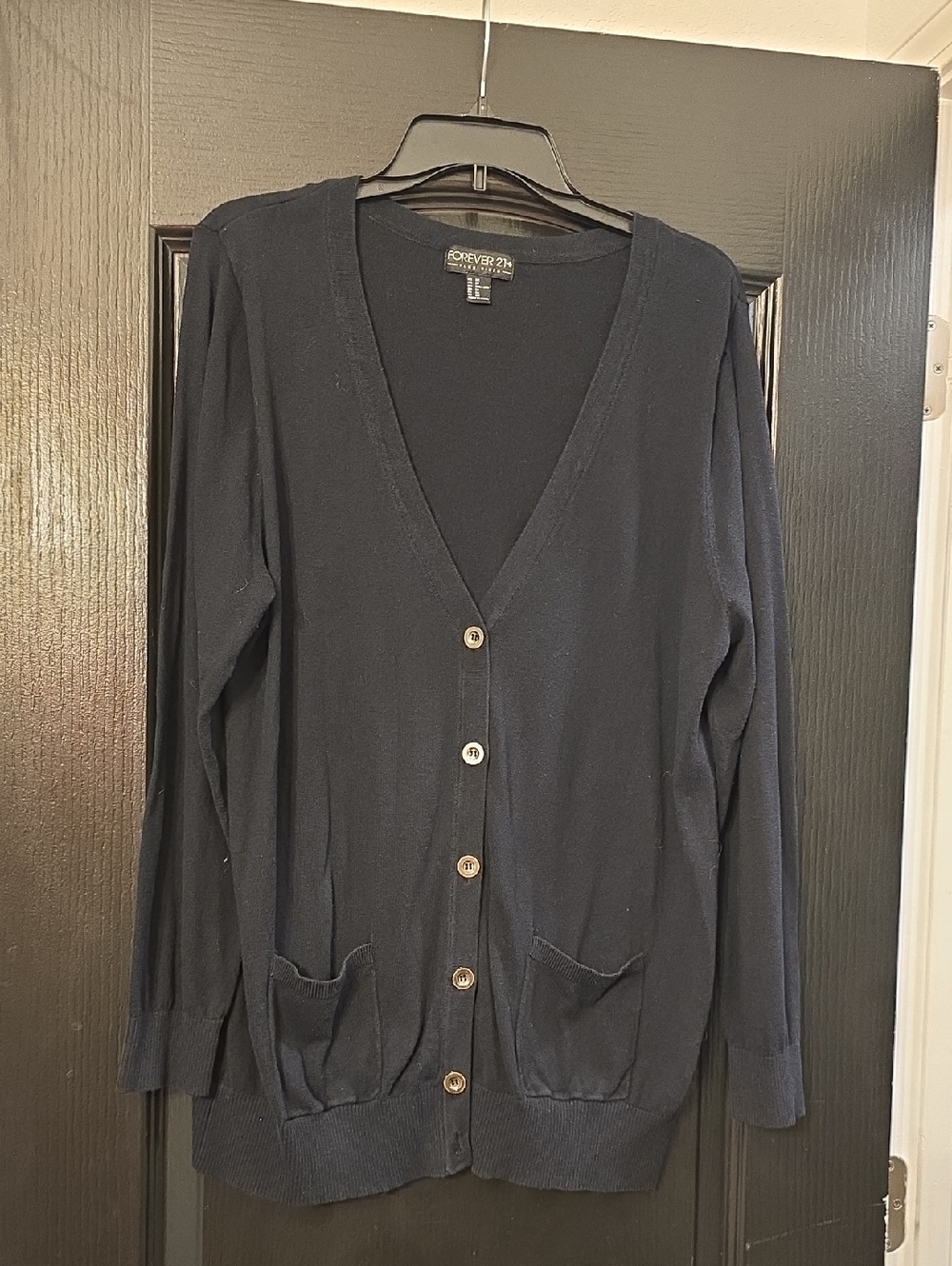 Forever 21 Navy Black V-Neck Button Front Cardigan